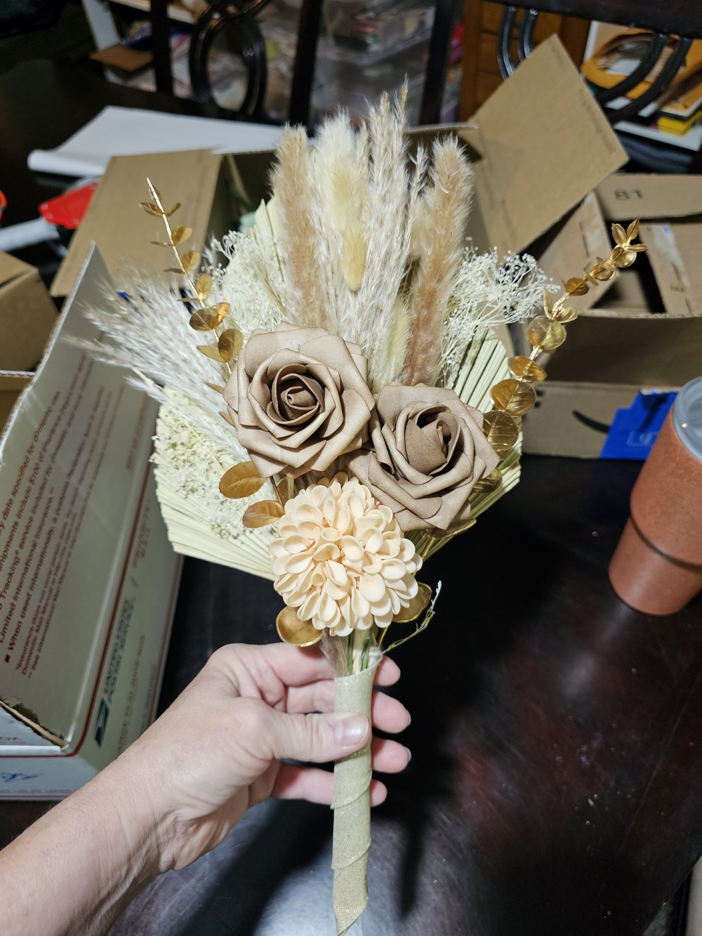 Boho Neutral Beige Dried Floral Bridesmaid Bouquet 10